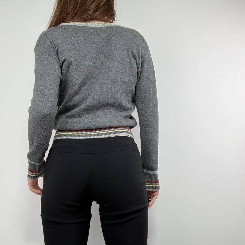grey cropped knit pinstripe cardigan