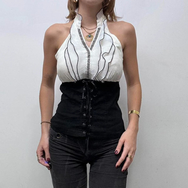 corset lace up ruffle goth shirt