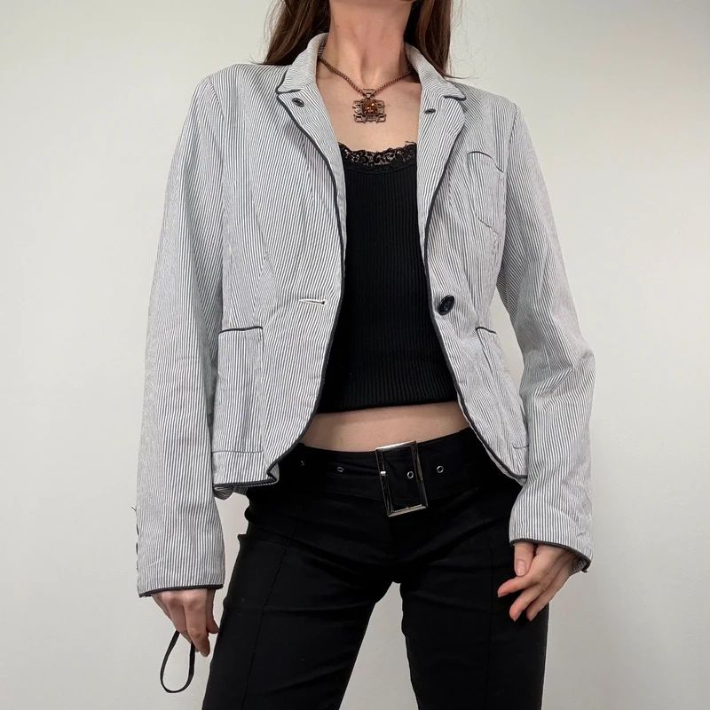 Pinstripe Flared Military Jacket