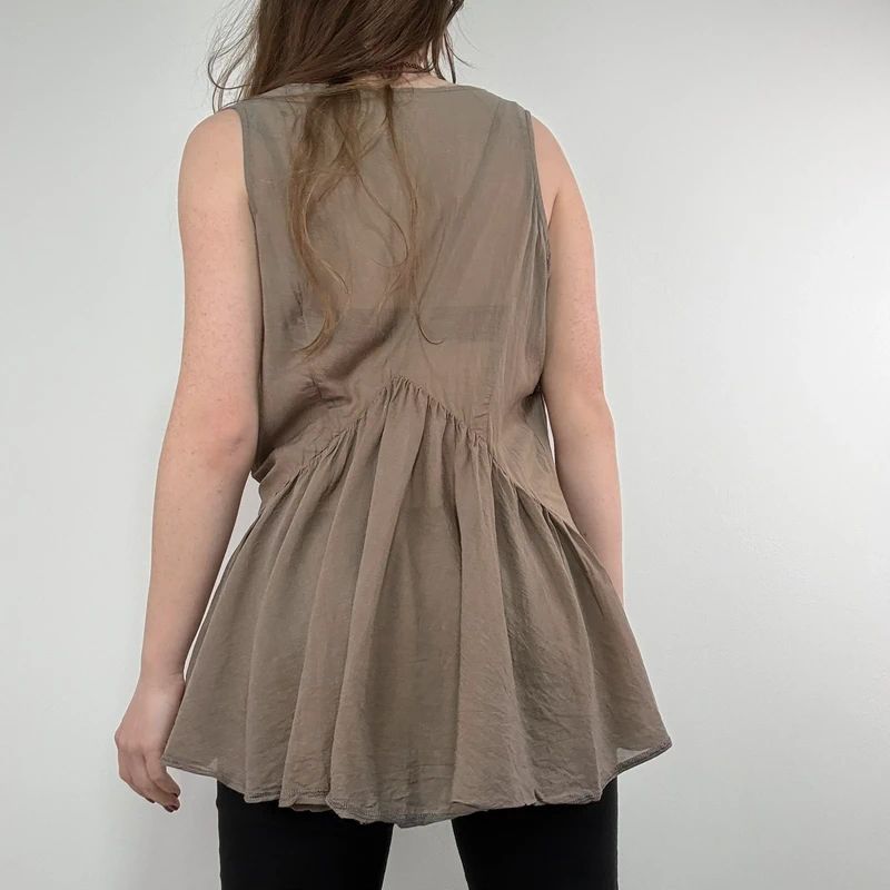 khaki brown draped slouchy asymmetric vest