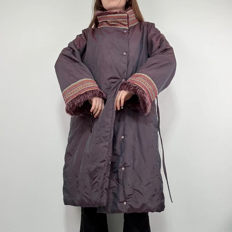 asymmetric embroidered longline puffa coat