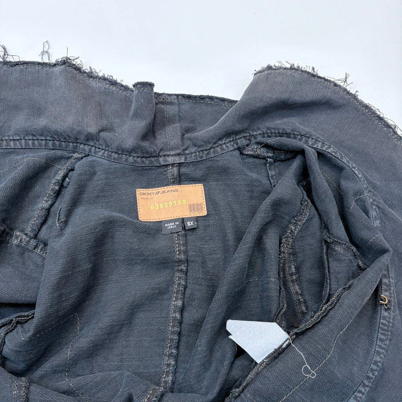 distressed black denim ruffle jacket