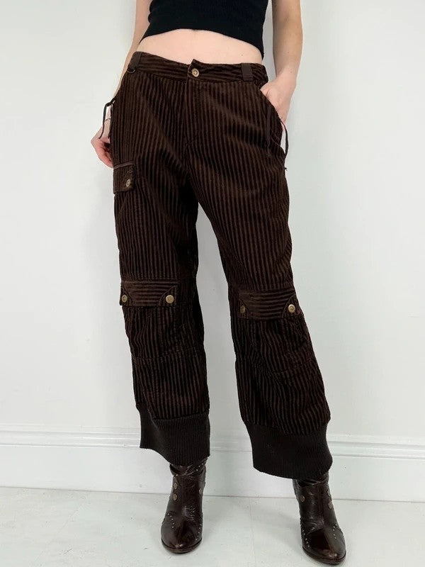 brown pinstriped ribbed Jumbo cord capri trousers