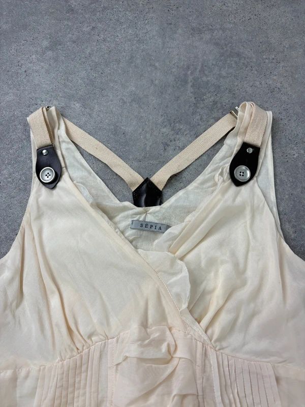 cream layered ruffle cotton silk summer mini dress