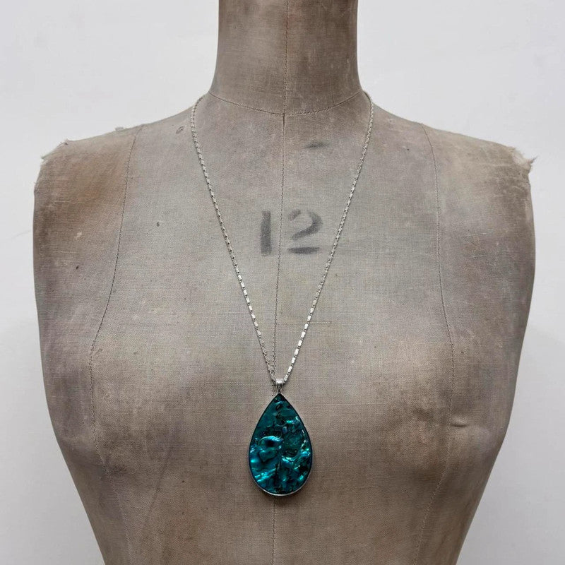 silver pearl shell stone necklace