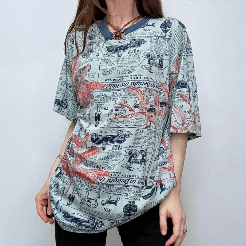 oversized slouchy graphic newsprint t-shirt