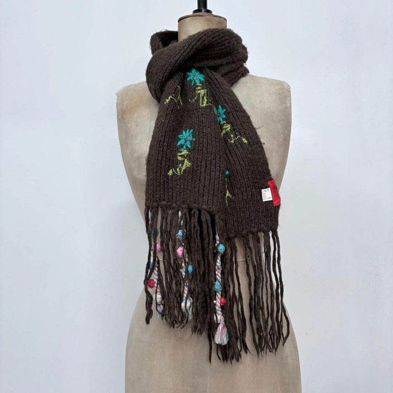 brown flower fairy wool scarf