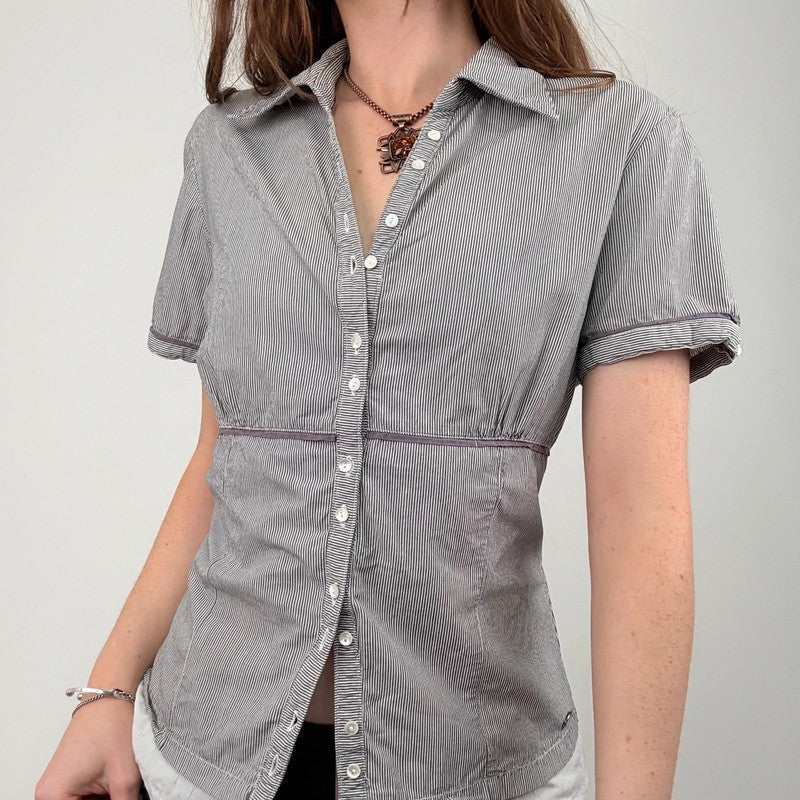 layered pinstripe short sleeve shirt