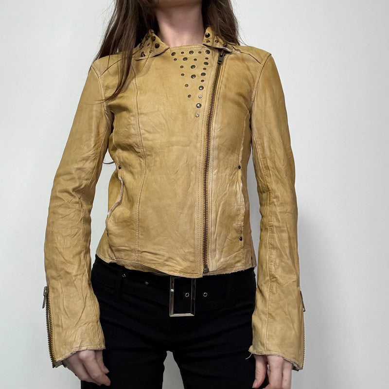 studded cropped leather asymmetric jacket