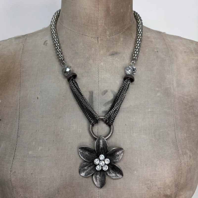 silver chunky oversized flower necklace
