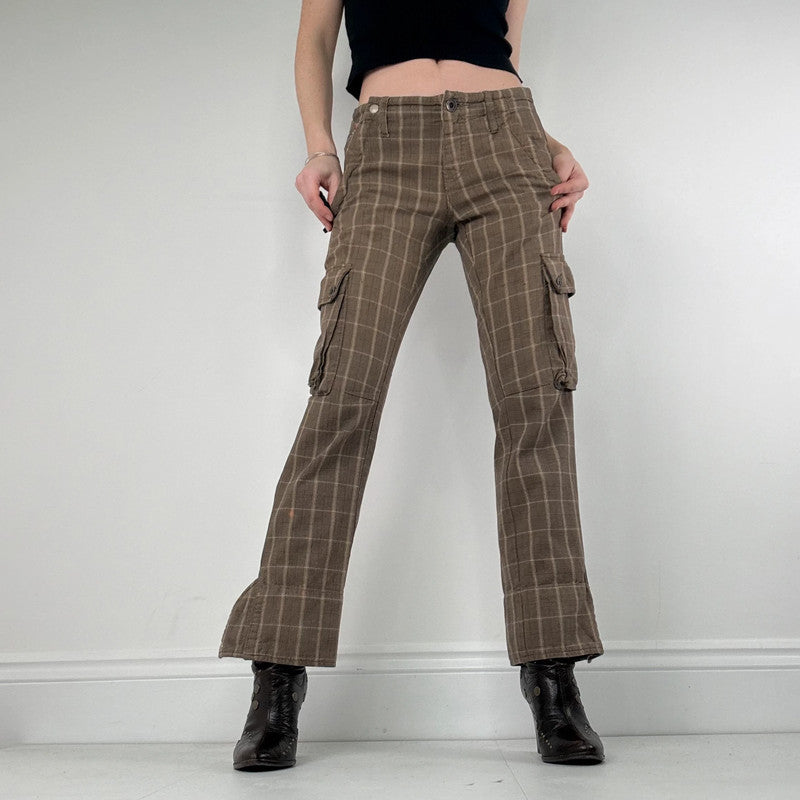 brown tartan Diesel straight leg utility trousers