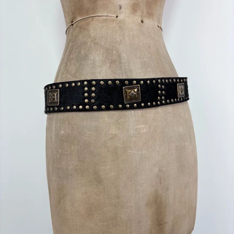 black cowhide studded western belt