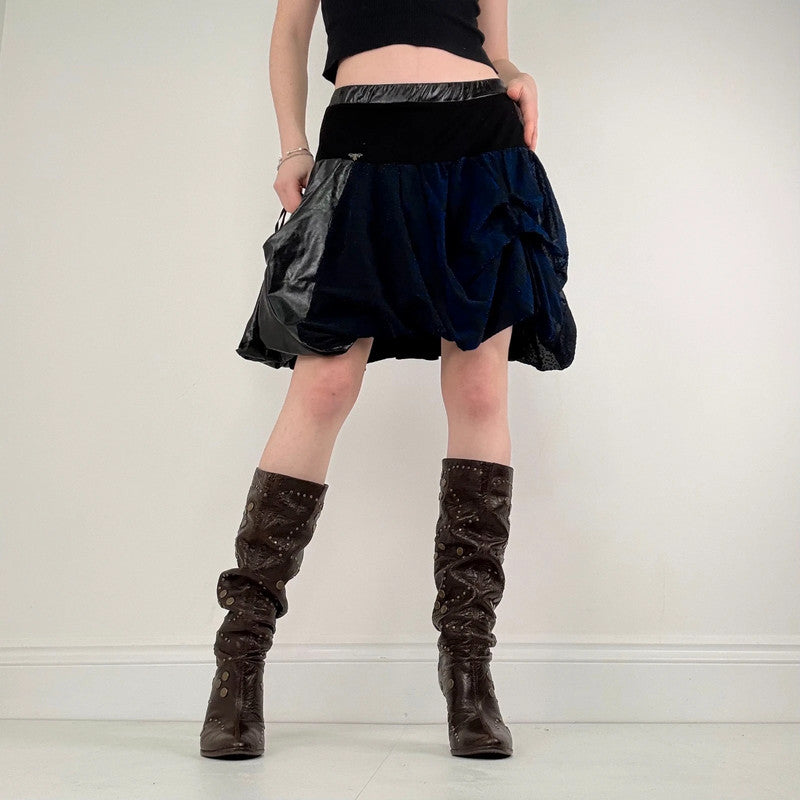 black gathered draped puff skirt