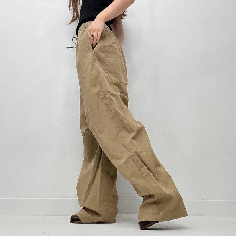 oversized baggy drawstring khaki brown trousers