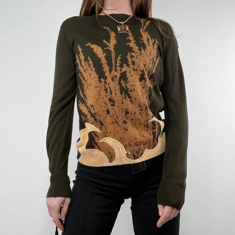 brown earthy graphic printed Y2K jumper