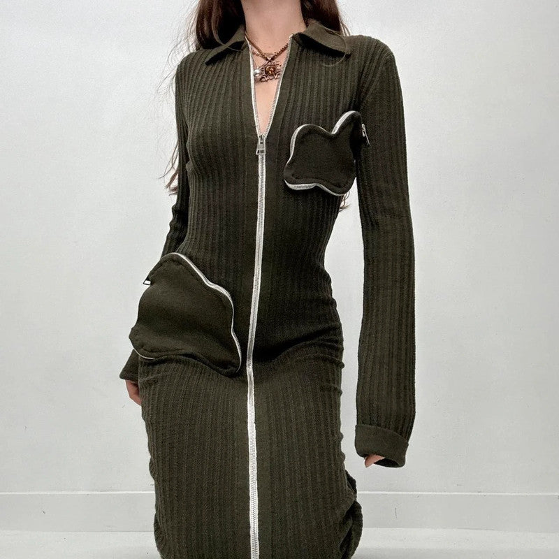 khaki knit JW Anderson rib dress