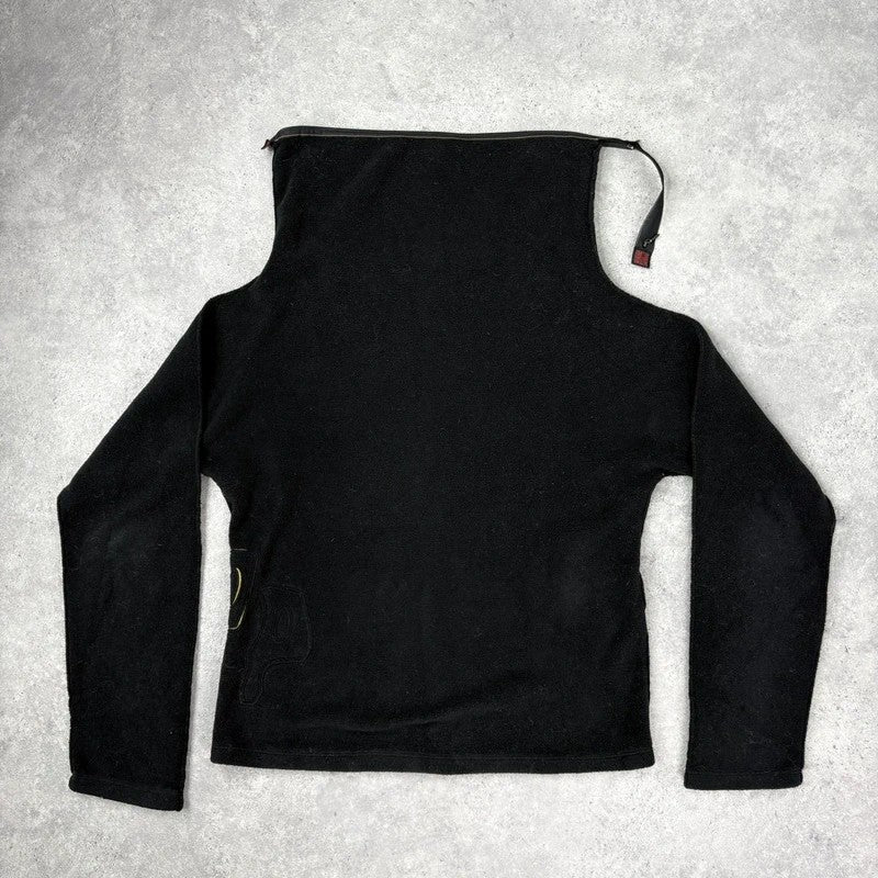 Fleece asymmetrical black zipper cop copine sweater top