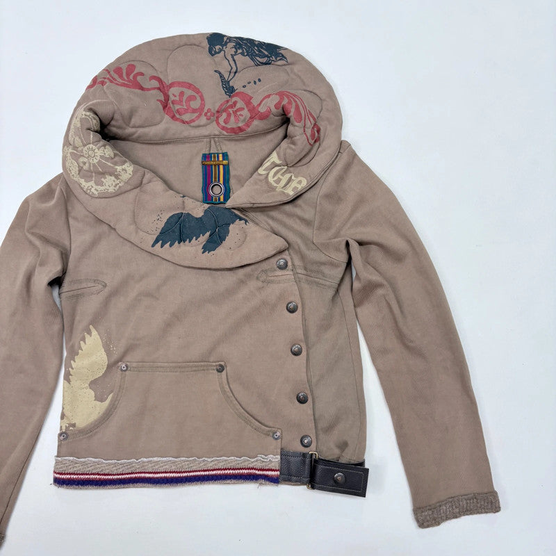 brown quilted collar structured asymmetric jacket