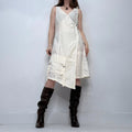white linen utility wrap dress