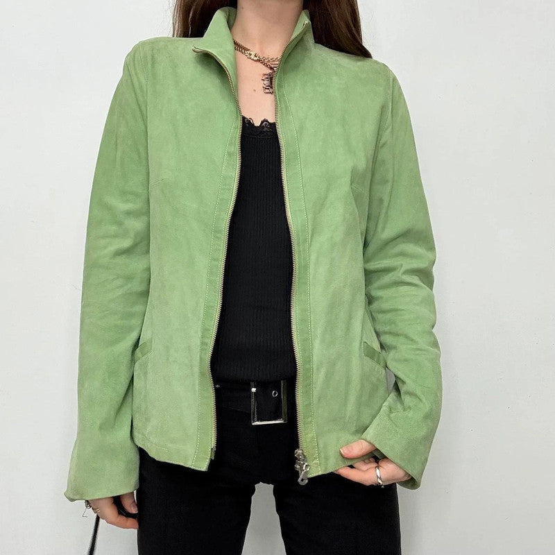 fitted green suede jacket