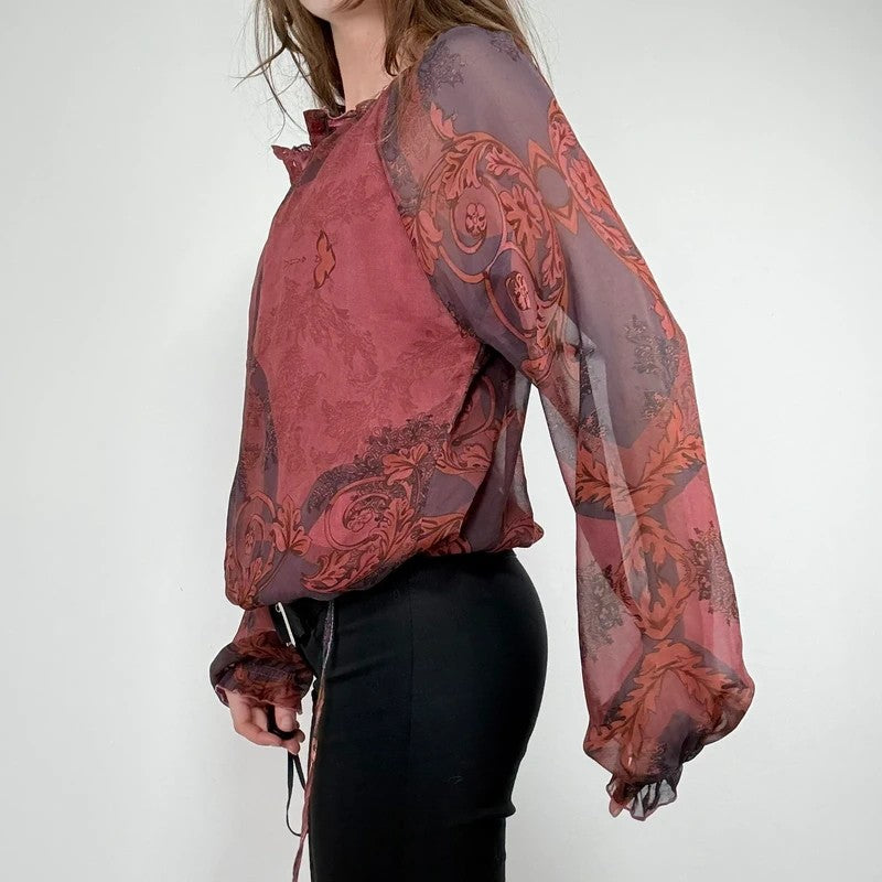 puff slouchy paisley burgundy blouse