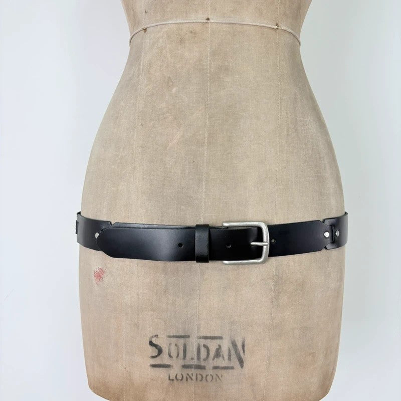 Black leather silver link belt