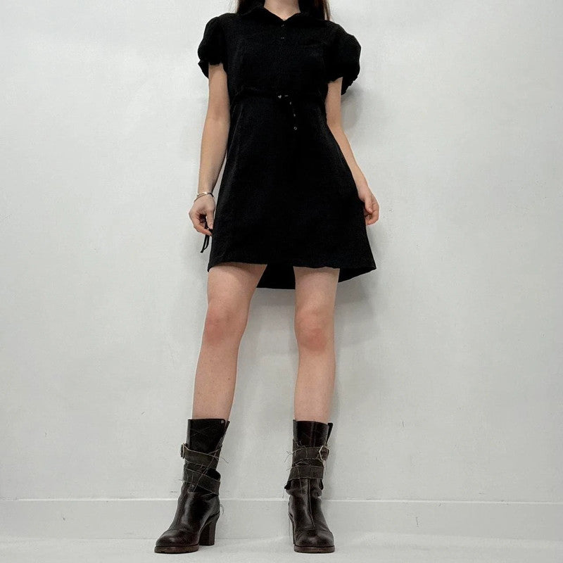black puff pinstripe mini dress