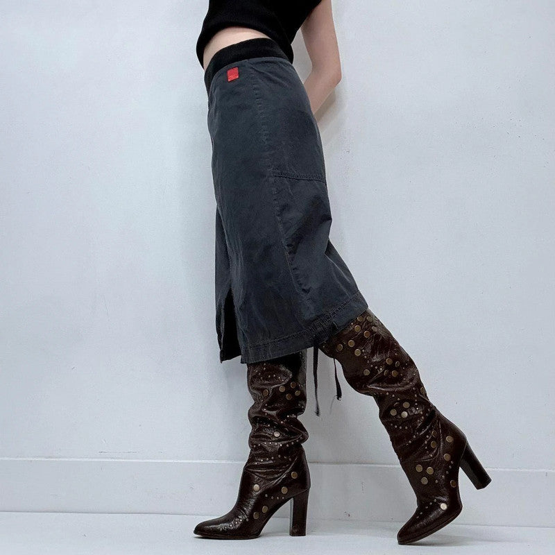 pinstripe low rise stretch waistband skirt