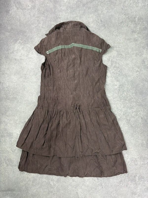 brown crinkle layered shirt dress