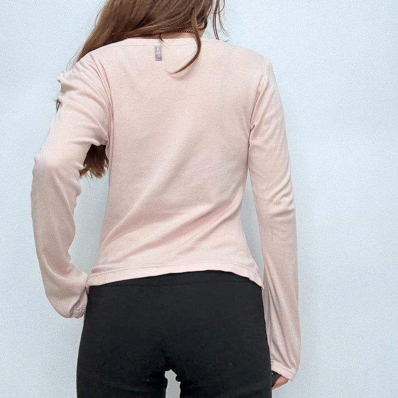 pink slash neck cinched long sleeve t-shirt