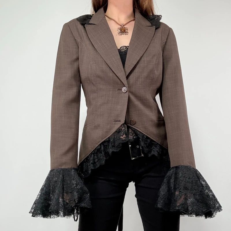 brown steampunk flared lace corset jacket