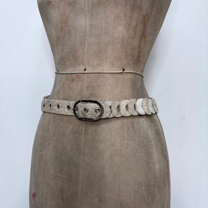 cream pony hair cowhide belt