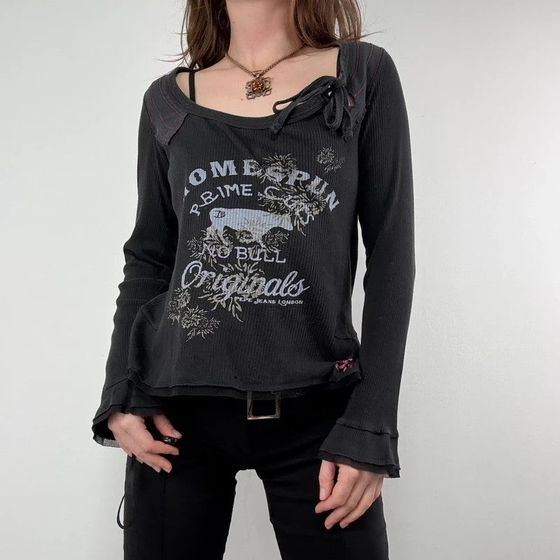 black long sleeve slouchy graphic t-shirt