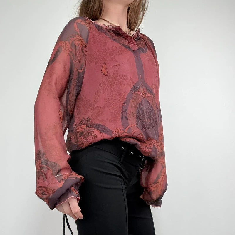 puff slouchy paisley burgundy blouse
