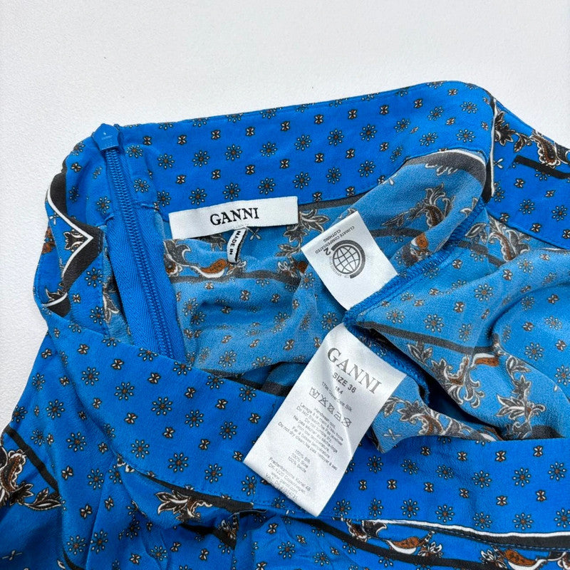 blue handkerchief Ganni silk skirt