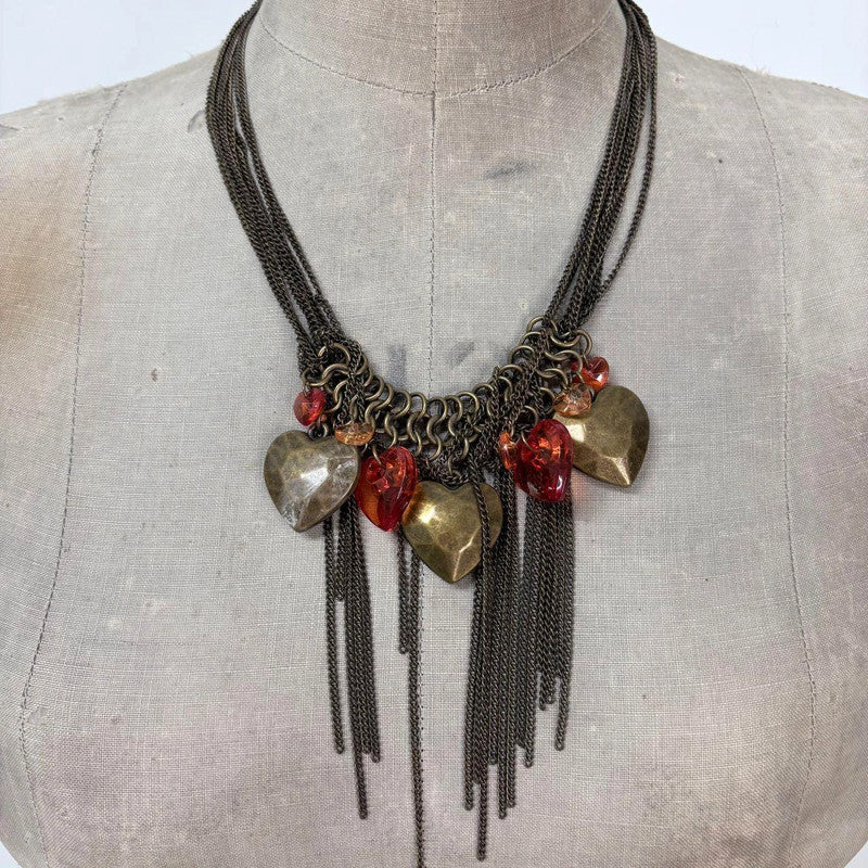 layered chain heart charm necklace