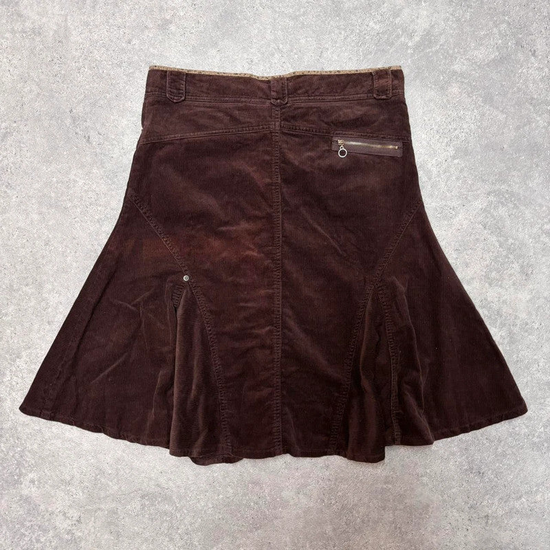 brown cord cargo midi skirt