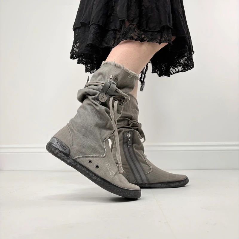 grey canvas slouchy trainer boots