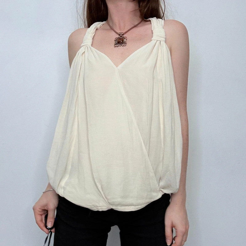 draped cream floaty knotted vest
