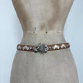 silver metal western leather belt