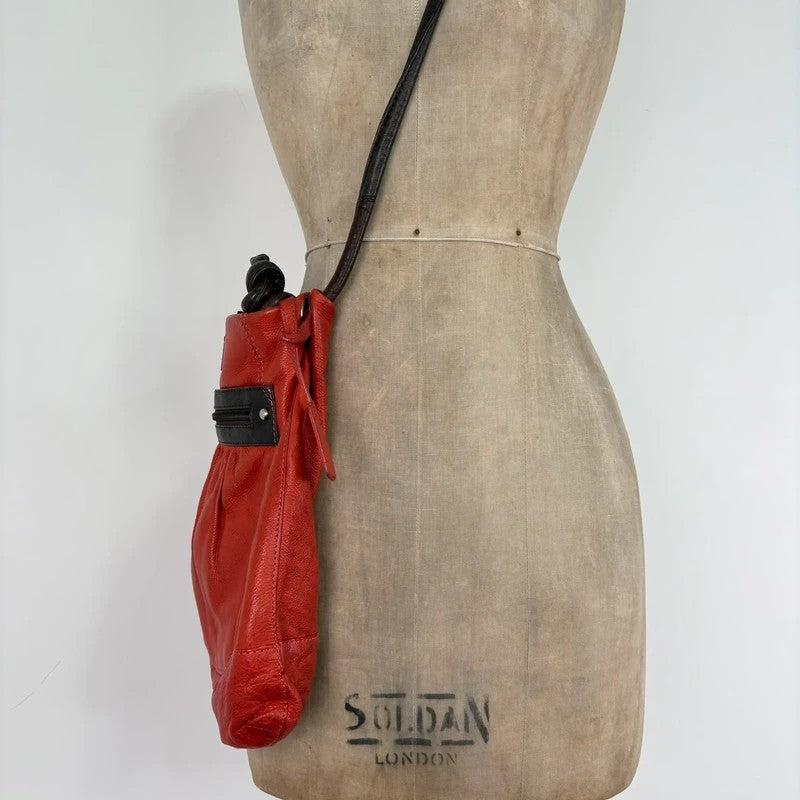 Vintage Red leather ruched pouch bag