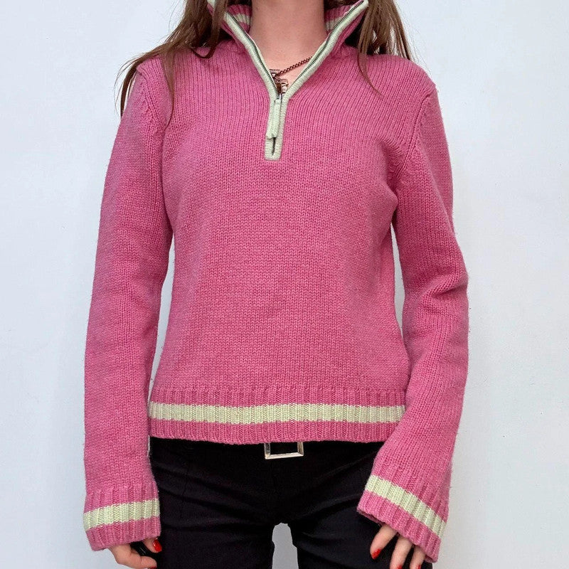 pink wool knitted preppy jumper