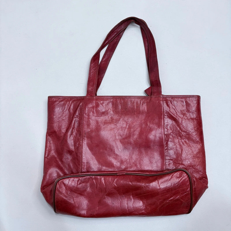 red leather tote bag