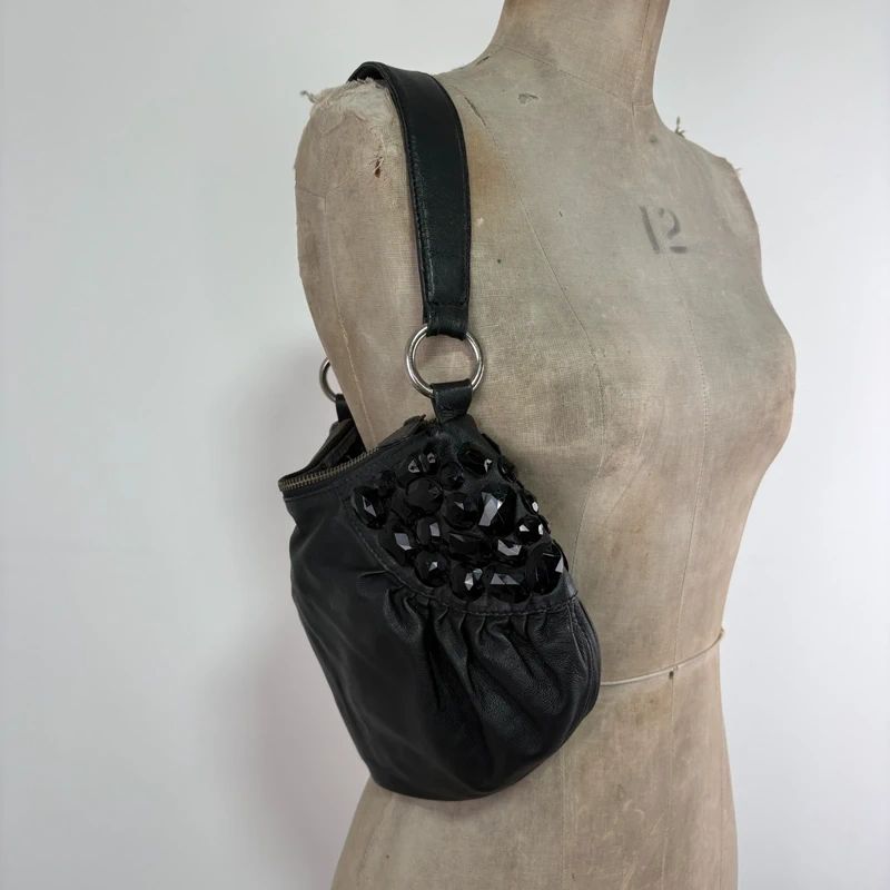 black leather slouchy shoulder bag
