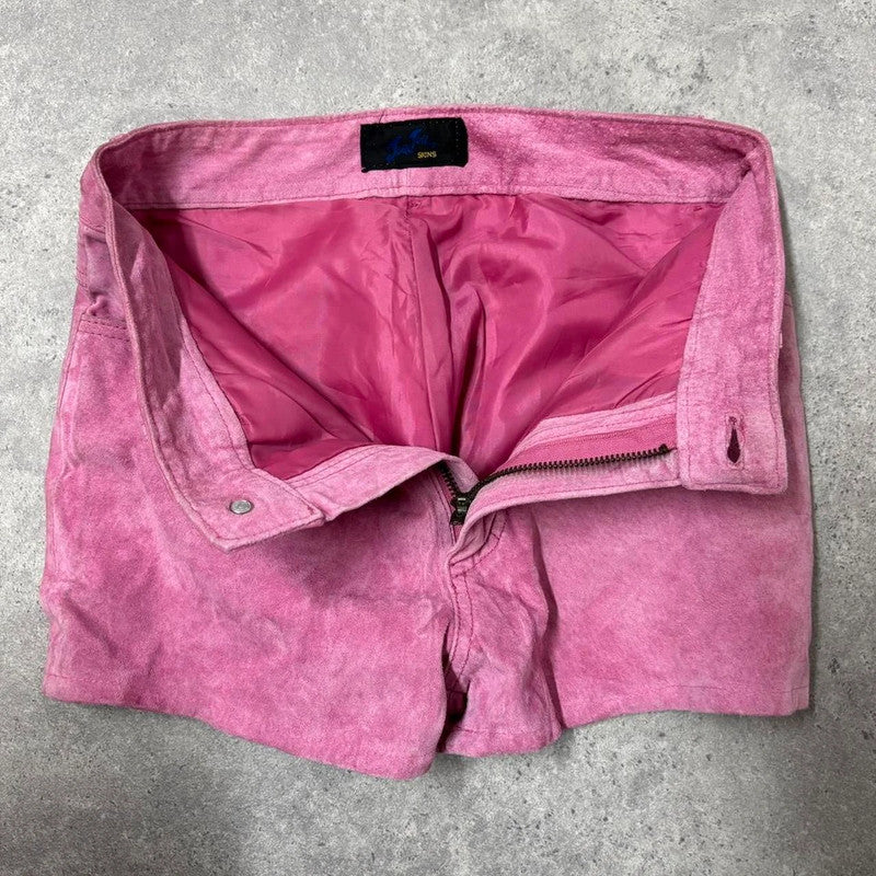 pink suede western mini shorts