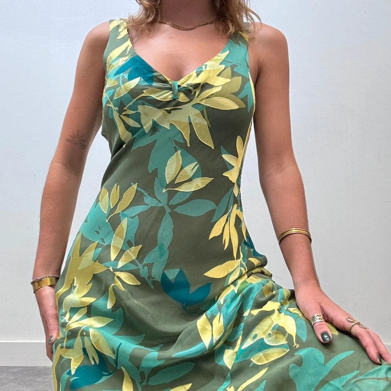 green silk floral fairy dress