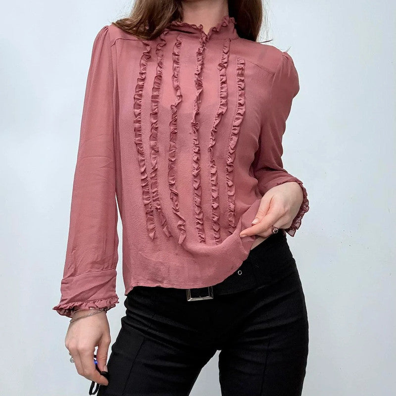 pink floaty ruffle silk shirt