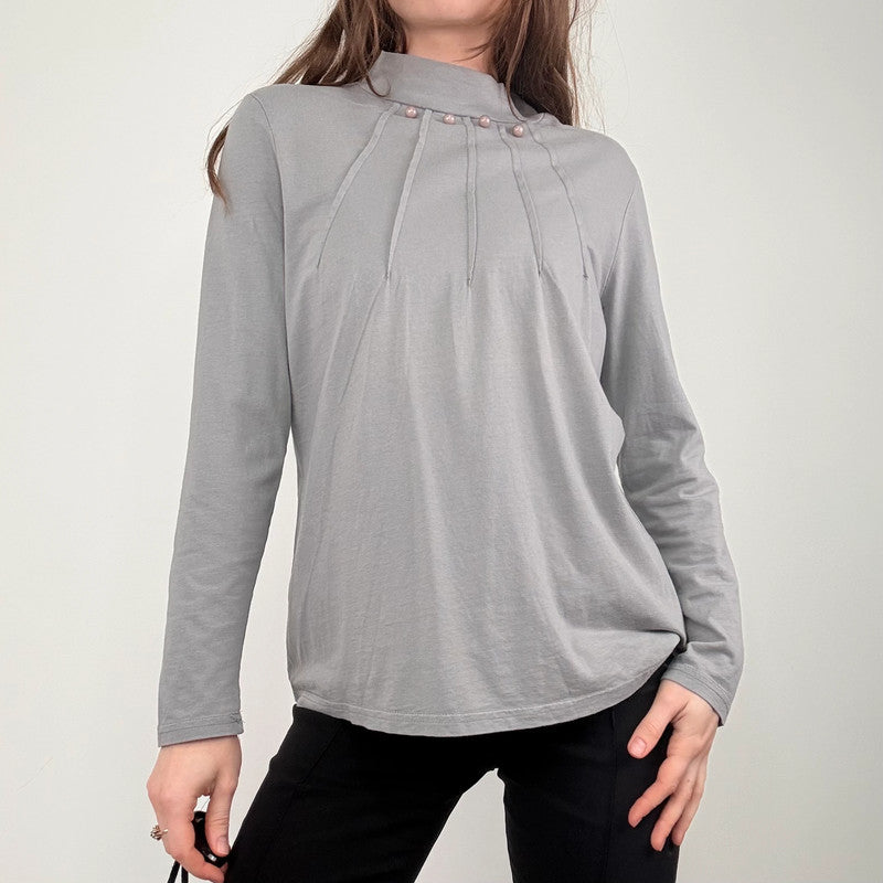 grey pleated long sleeve top
