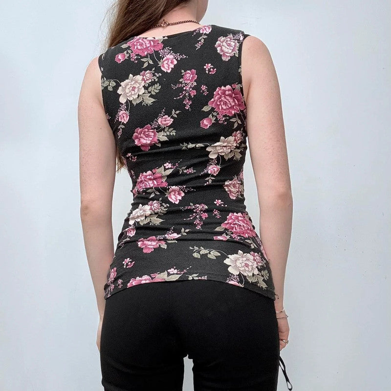 black floral lace vest top