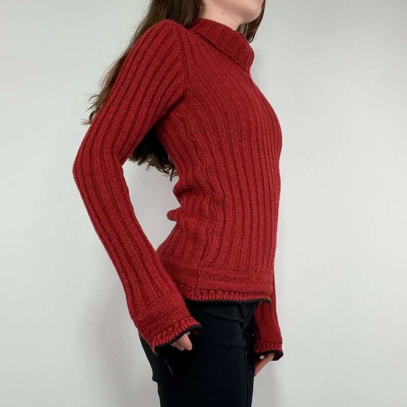 red wool ribbed knit jumper